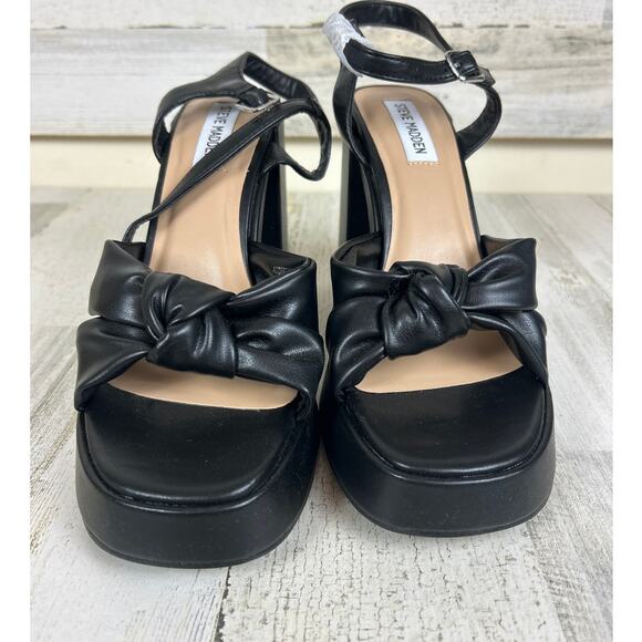Steve Madden Womens 9.5 Black Acceptance Faux Leather Heel Platform Sandals NEW - Picture 3 of 9